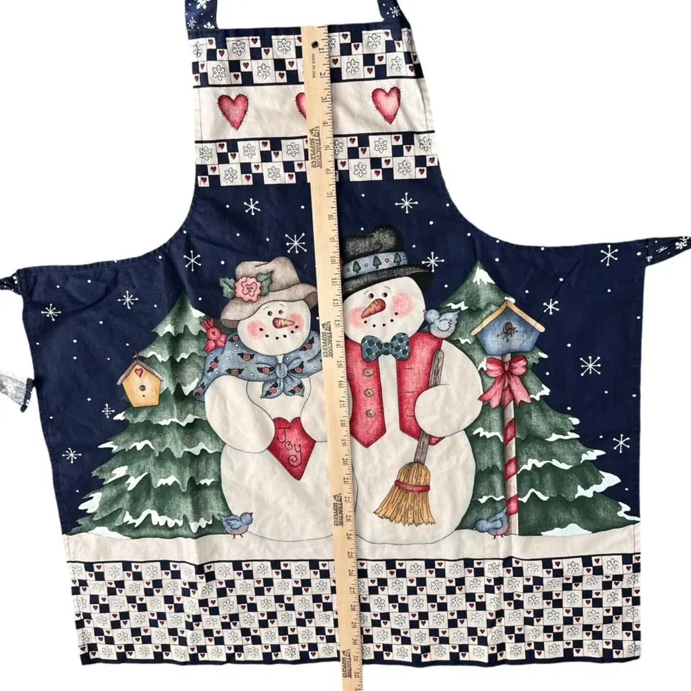 Winter Snowmen Birds Snow Apron Christmas Homemade Blue Cardinal Holiday